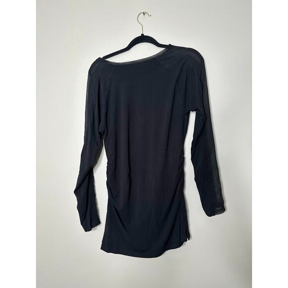 Ruby Ribbon Top Large Black Viscose Stretch Jersey Long Sleeve Ruched Mesh Basic - Picture 5 of 10